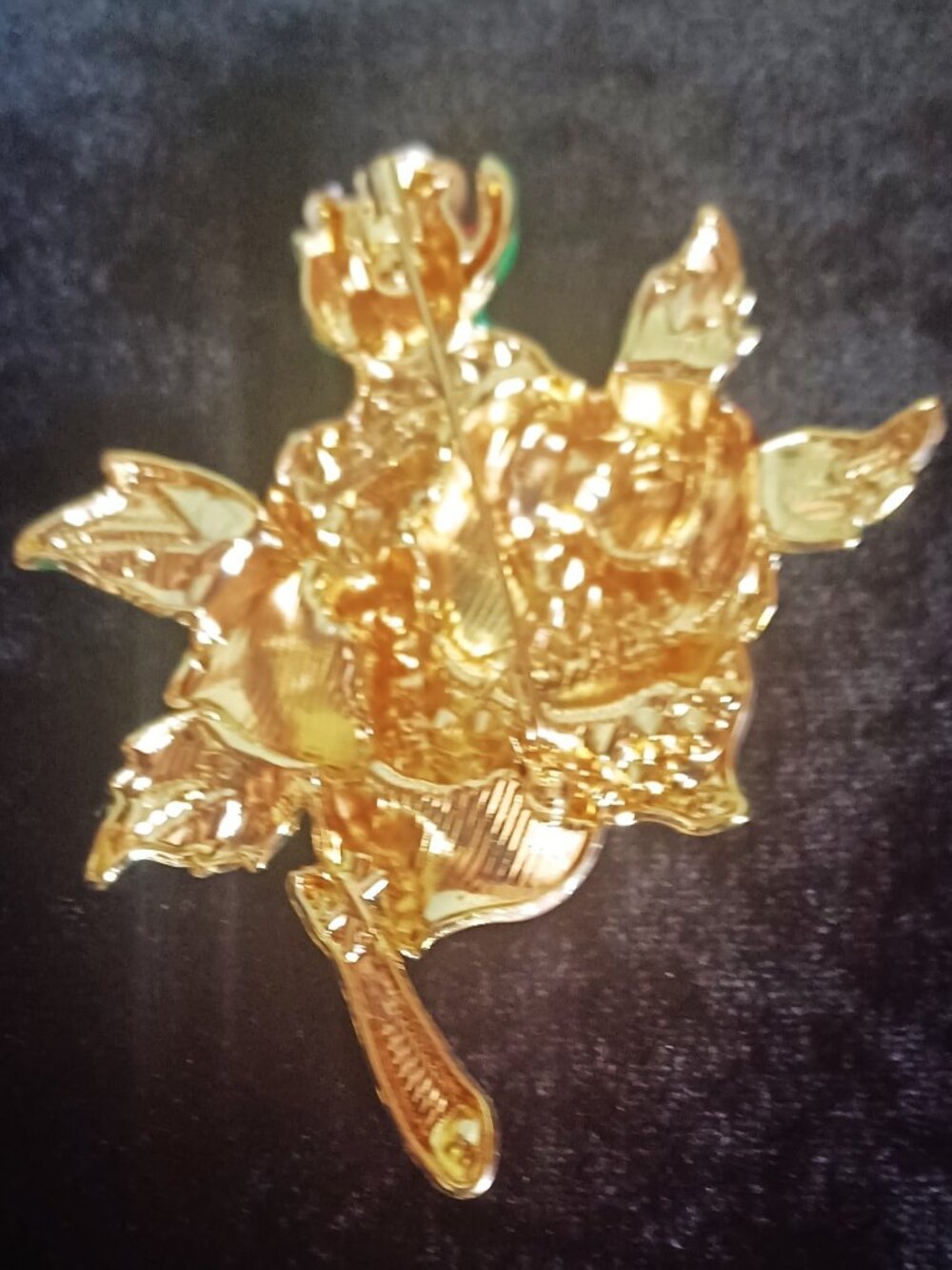 Large Enamel and Rhinestone RED ROSE Brooch - Picture 2 of 4